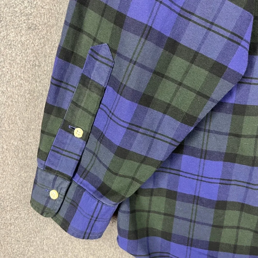 Polo Ralph Lauren Big Shirt Mens L Blue Green Plaid Black Watch 90s Oversized